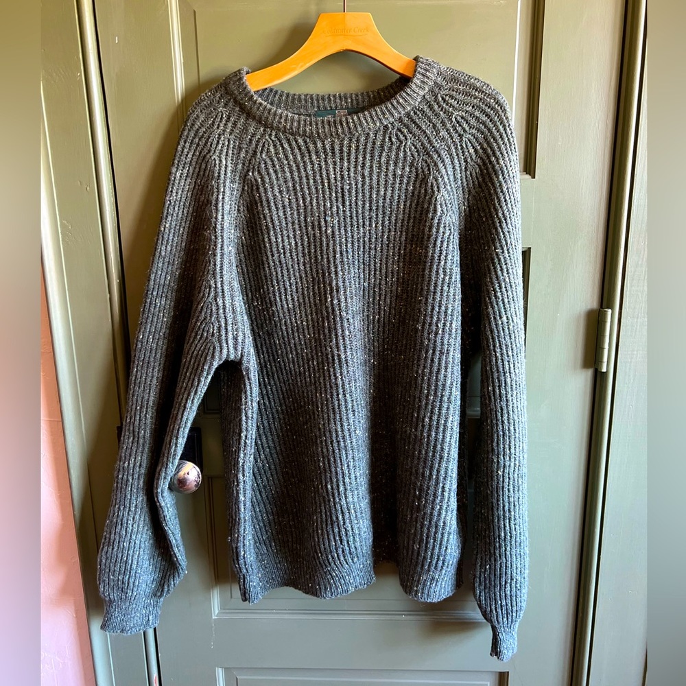 Orvis 100% Virgin Wool Green Tweed Sweater